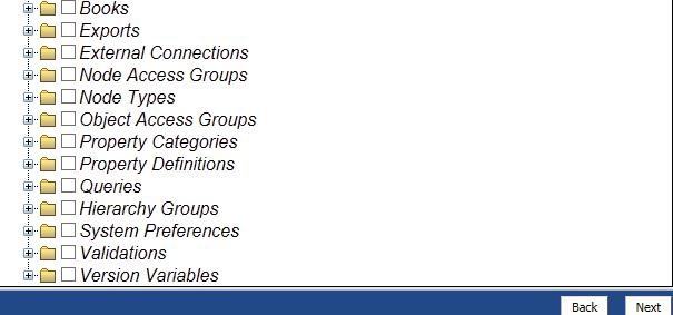Oracle DRM Migration Utility — object category selection tree