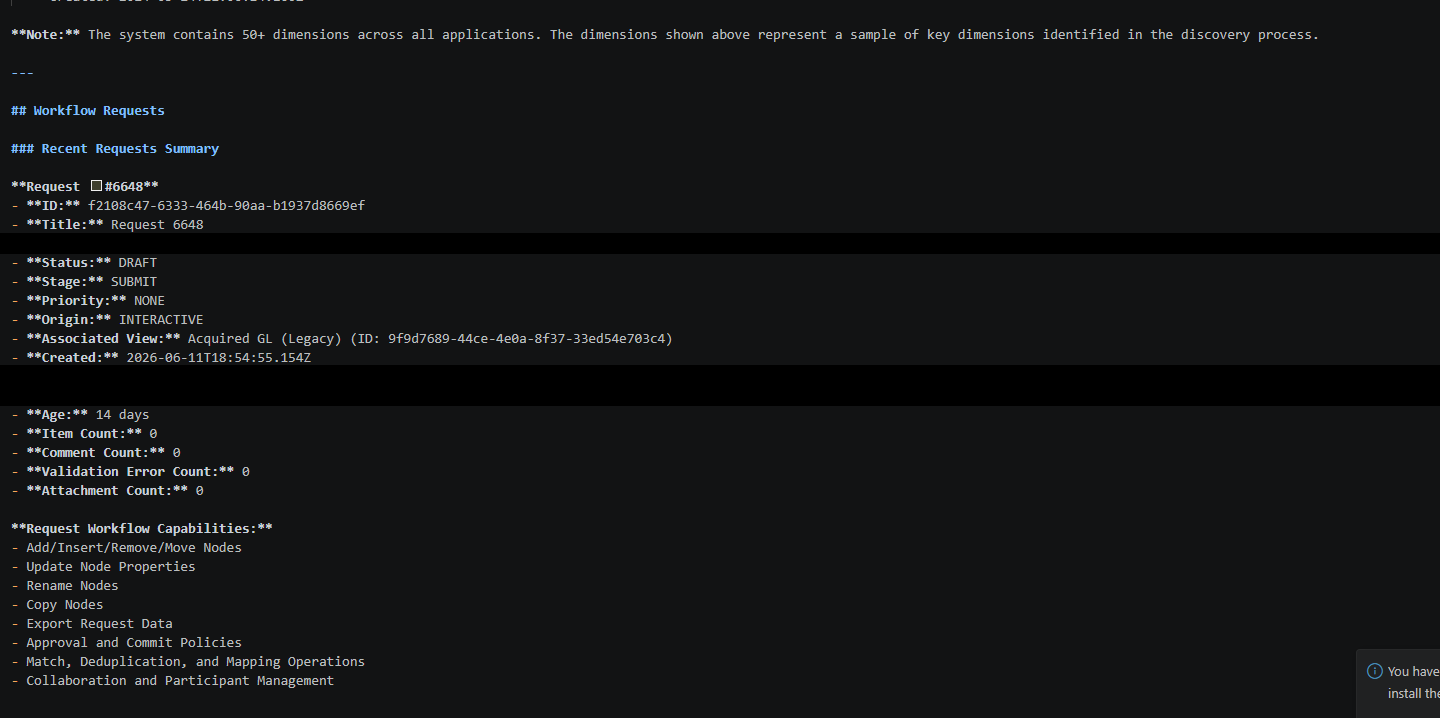 A single workflow request's full detail as returned by the EDM API — status, stage, age, and ownership, exactly as recorded