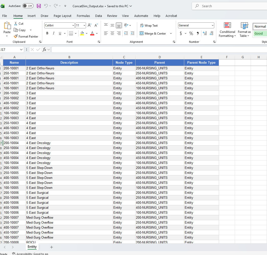 ConcatDim_Output.xlsx formatted output with blue headers and zebra rows